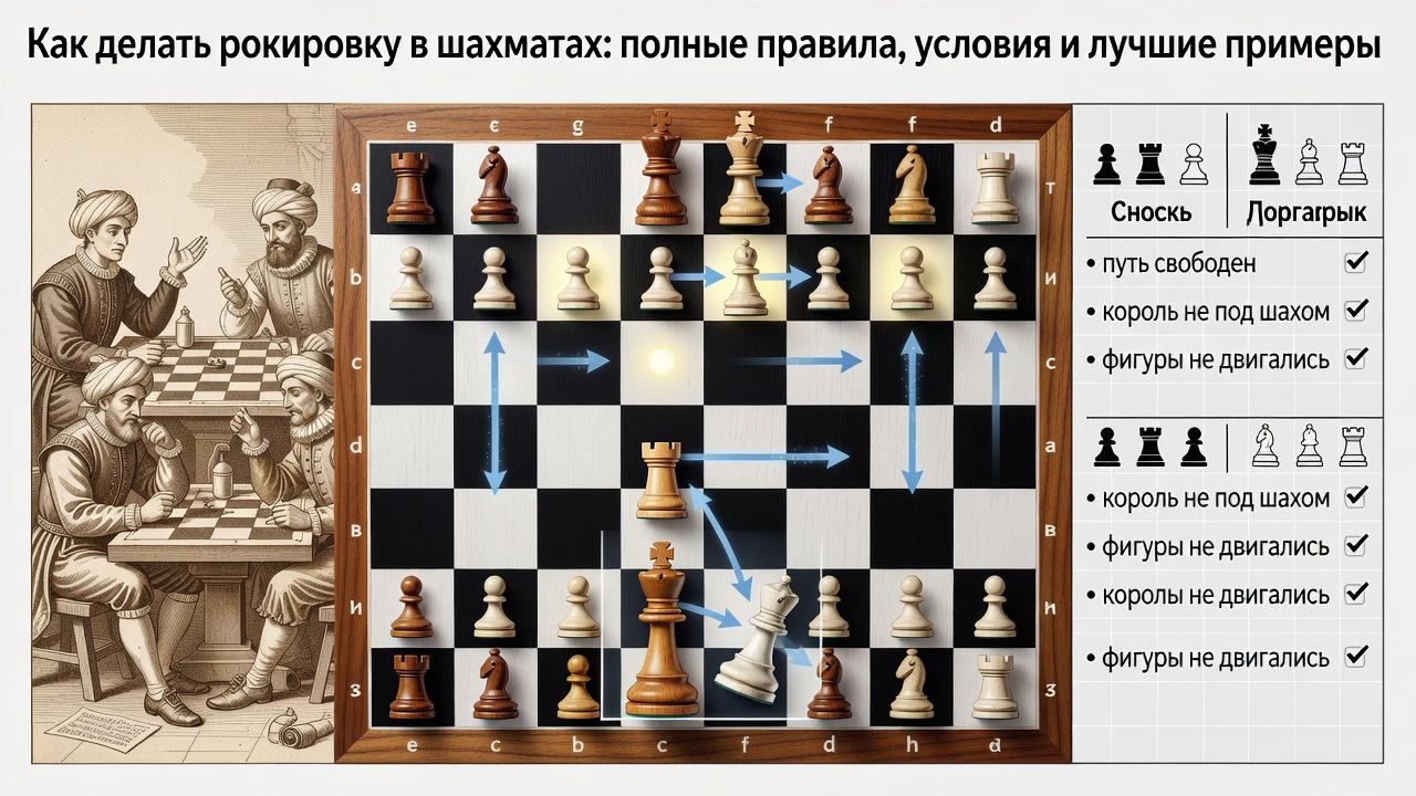 Как делать рокировку в шахматах: полные правила, условия и лучшие примеры