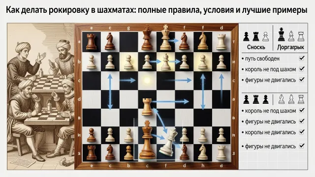 Как делать рокировку в шахматах: полные правила, условия и лучшие примеры